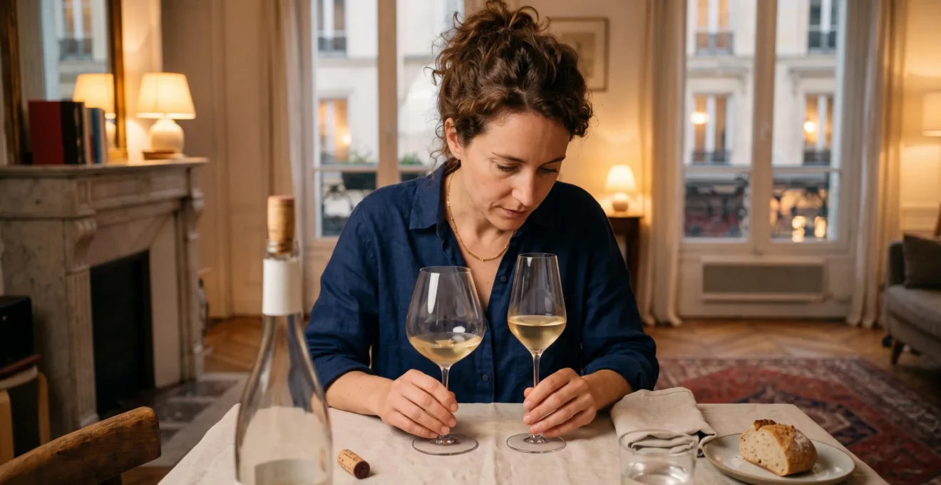 Une personne compare un verre universel et un verre spécifique lors d'une dégustation.